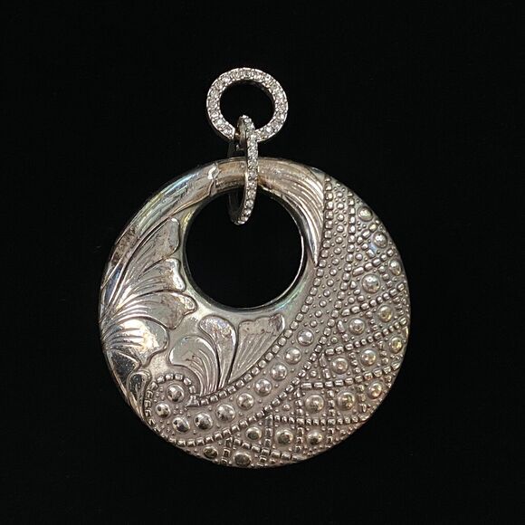 Brighton Reversible Pendant Silver Tone Rhinestone Chunky Statement Round Large - Picture 3 of 13